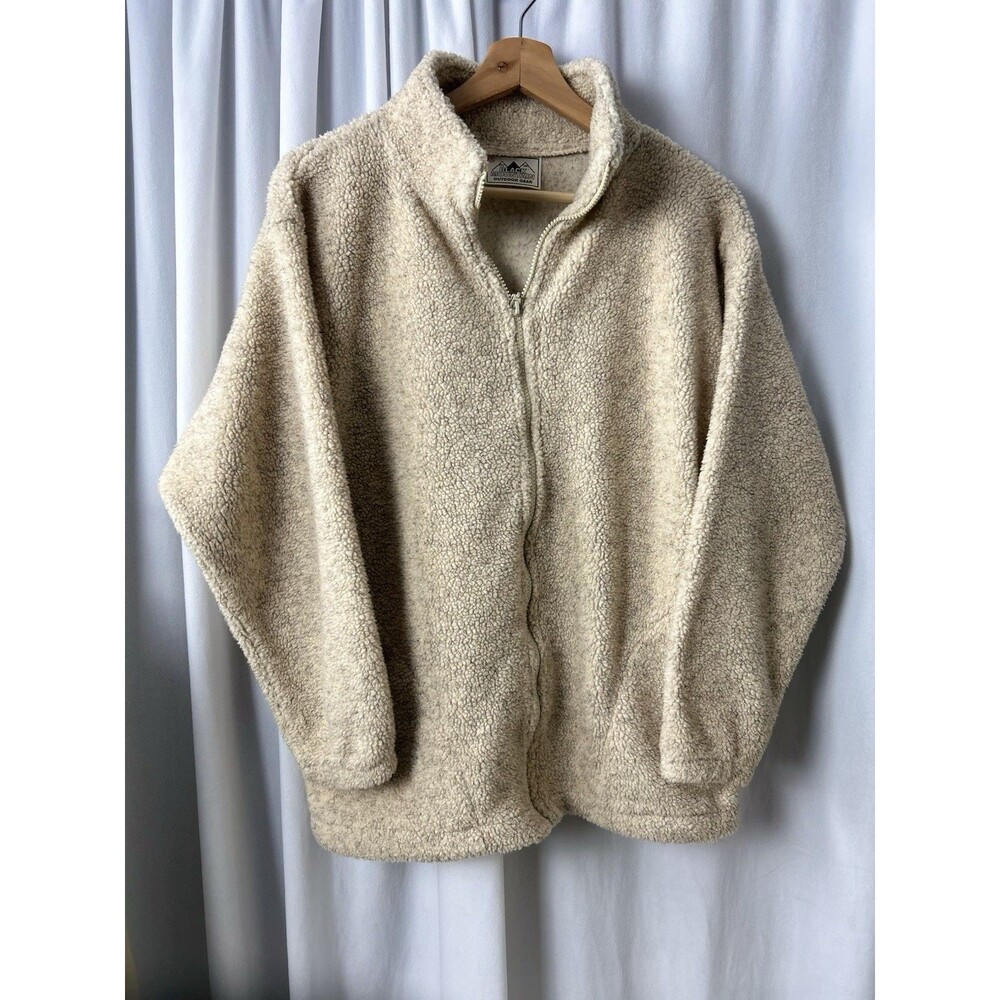 VTG Black Mountain Jacket Women’s Small Beige Sherpa Fleece Nature Y2K Gorpcore